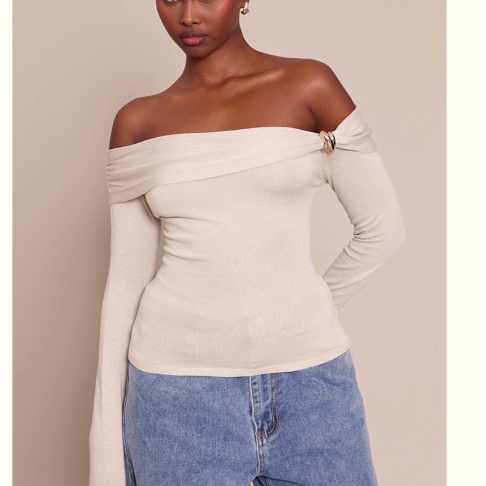 PrettyLittleThing Cream Off-Shoulder Top